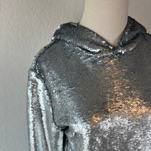RTA Sequin Hoodie Jacket Silk Lined Kanagroo Pocket size XS Silver - Picture 12 of 16